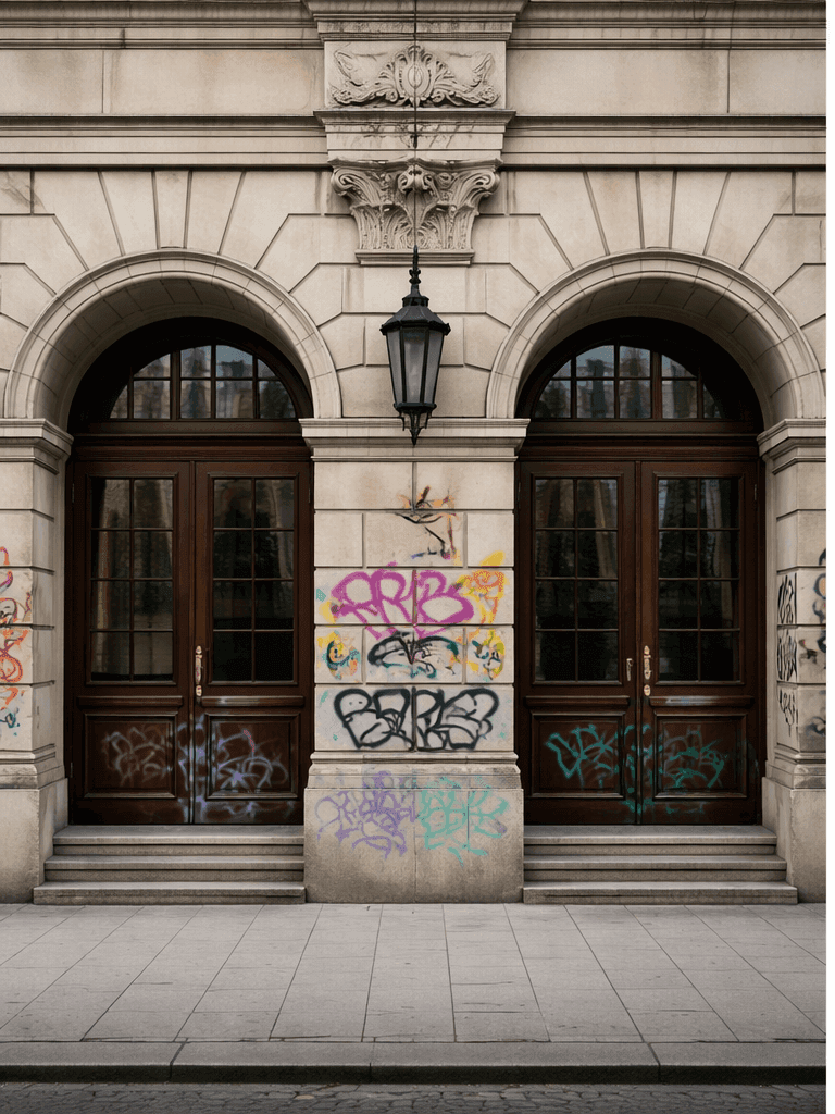 Elewacja z graffiti przed czyszczeniem