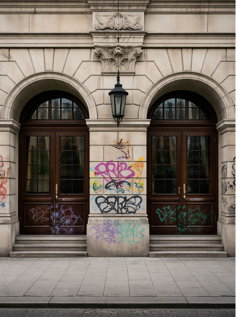 Elewacja z graffiti przed czyszczeniem